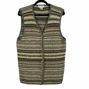 Vintage Jump Tricots 100% Shetland Wool Fair Isle Sweater Vest Large TINY FLAW